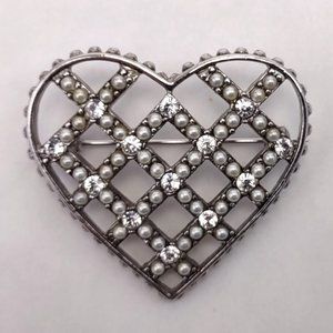 Vintage Rhinestone Heart Brooch Branded Liz Claiborne